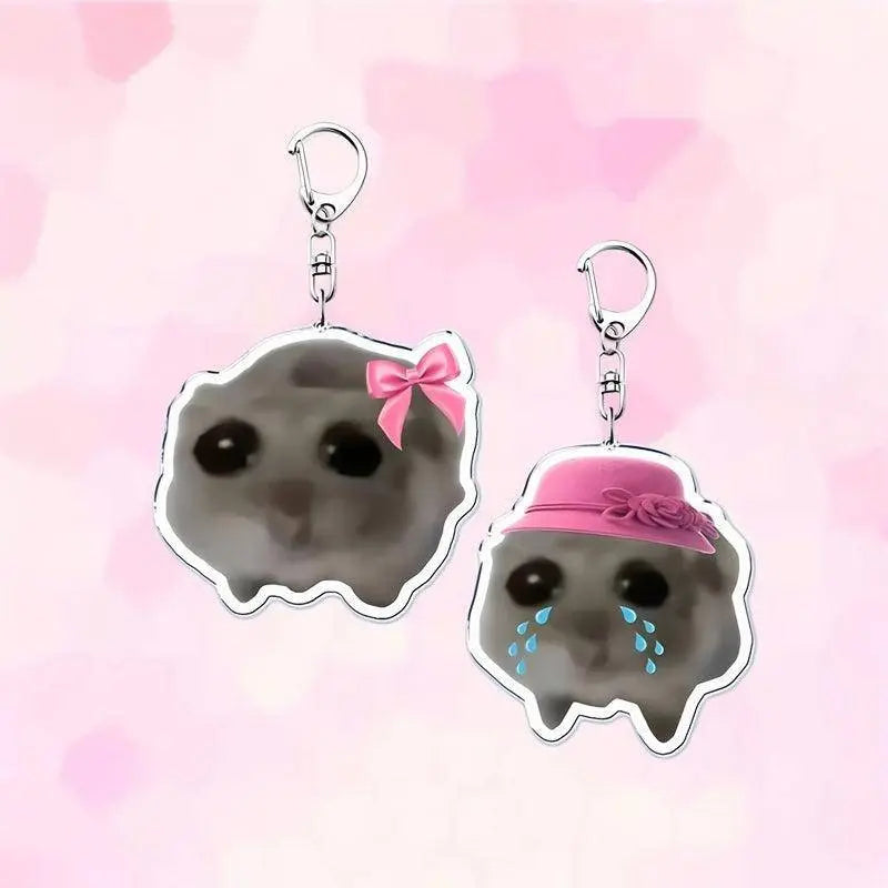 Cute Crying Hamster Acrylic Keychain, Alloy, Cartoon-Themed, Round Ring Clasp, Fashion Accessory For Women, Ideal For Phone Keys & Bag Decoration, Birthday Gift SS69