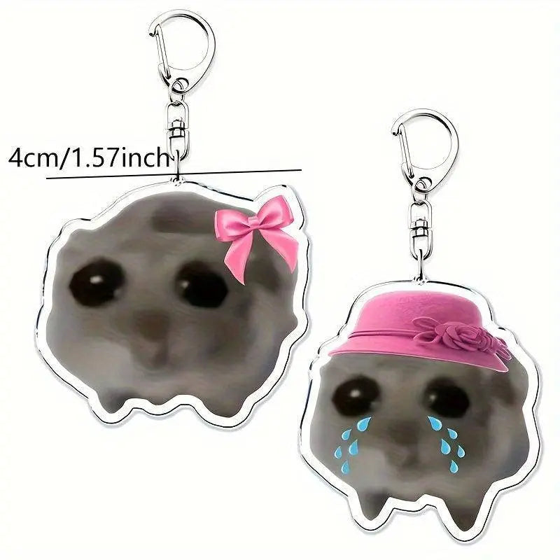 Cute Crying Hamster Acrylic Keychain, Alloy, Cartoon-Themed, Round Ring Clasp, Fashion Accessory For Women, Ideal For Phone Keys & Bag Decoration, Birthday Gift SS69