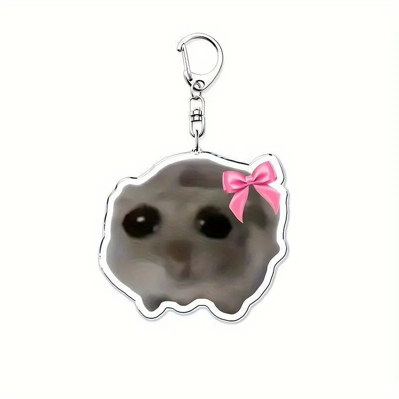 Cute Crying Hamster Acrylic Keychain, Alloy, Cartoon-Themed, Round Ring Clasp, Fashion Accessory For Women, Ideal For Phone Keys & Bag Decoration, Birthday Gift SS69