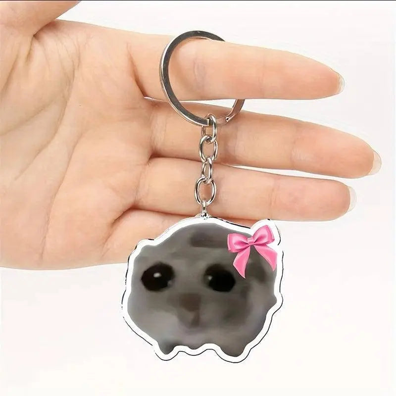 Cute Crying Hamster Acrylic Keychain, Alloy, Cartoon-Themed, Round Ring Clasp, Fashion Accessory For Women, Ideal For Phone Keys & Bag Decoration, Birthday Gift SS69
