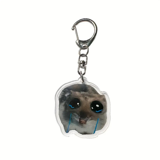 Cute Crying Hamster Acrylic Keychain, Alloy, Cartoon-Themed, Round Ring Clasp, Fashion Accessory For Women, Ideal For Phone Keys & Bag Decoration, Birthday Gift SS69