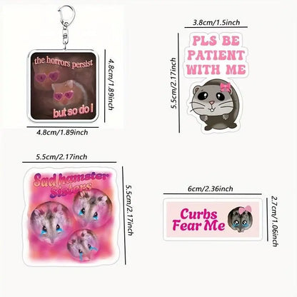 Cute Crying Hamster Acrylic Keychain, Alloy, Cartoon-Themed, Round Ring Clasp, Fashion Accessory For Women, Ideal For Phone Keys & Bag Decoration, Birthday Gift SS69