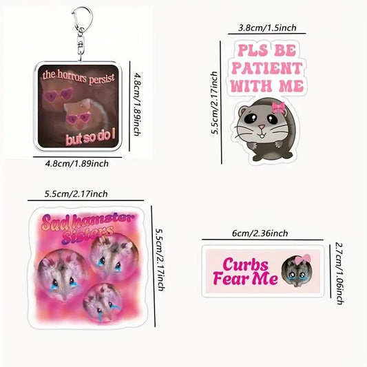 Cute Crying Hamster Acrylic Keychain, Alloy, Cartoon-Themed, Round Ring Clasp, Fashion Accessory For Women, Ideal For Phone Keys & Bag Decoration, Birthday Gift SS69