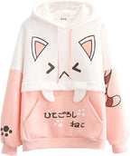 Cute Hoodie Kawaii Cat Print Pullover Hooded Plus - SS69