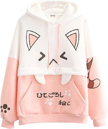 Cute Hoodie Kawaii Cat Print Pullover Hooded Plus - SS69