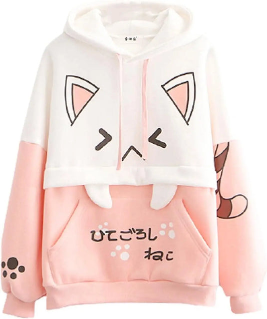 Cute Hoodie Kawaii Cat Print Pullover Hooded Plus - SS69