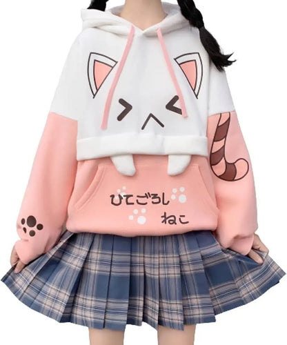Cute Hoodie Kawaii Cat Print Pullover Hooded Plus - SS69