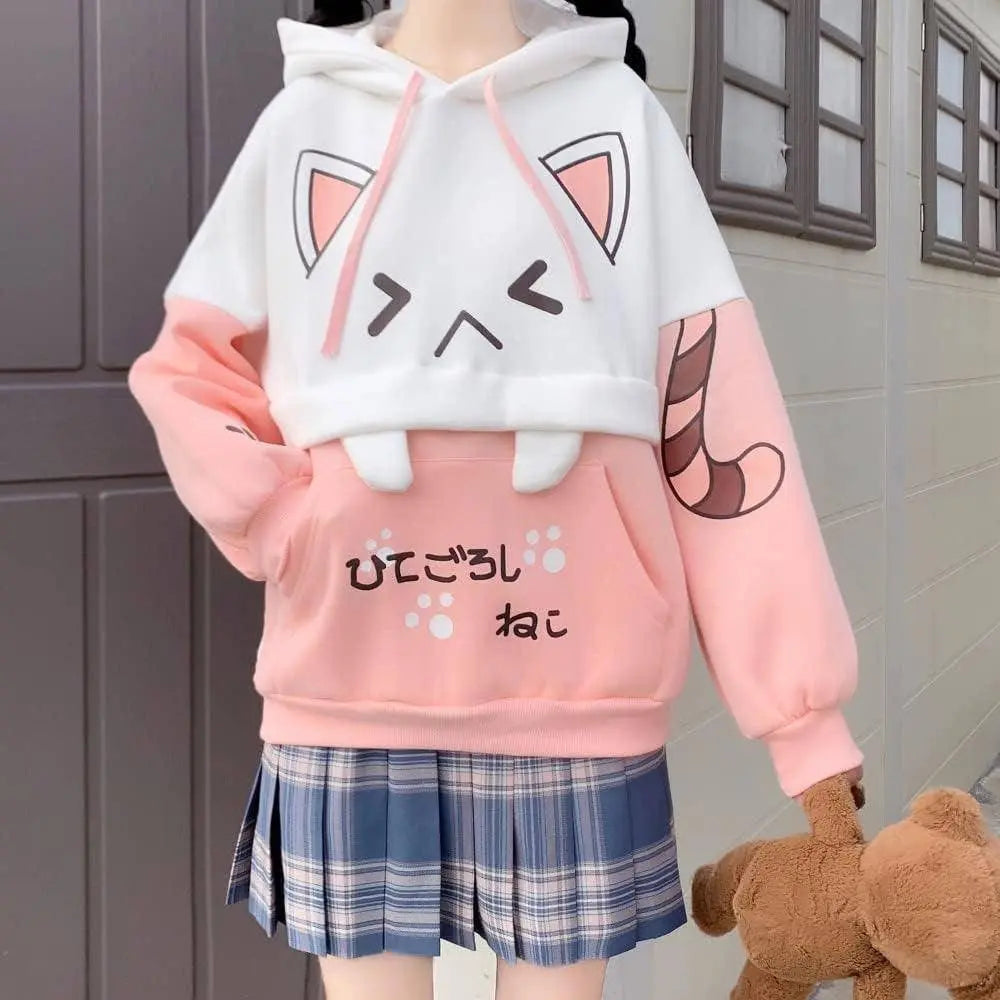 Cute Hoodie Kawaii Cat Print Pullover Hooded Plus - SS69
