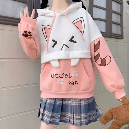 Cute Hoodie Kawaii Cat Print Pullover Hooded Plus - SS69