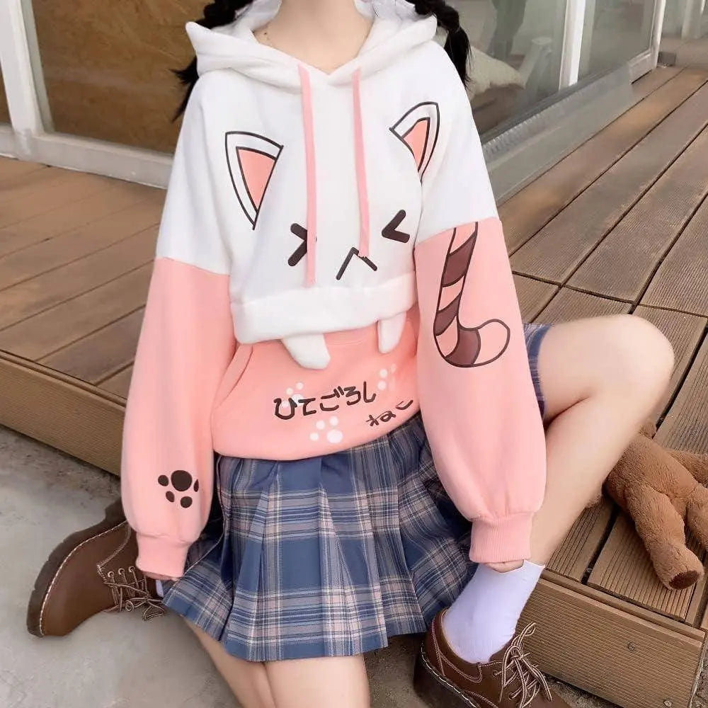 Cute Hoodie Kawaii Cat Print Pullover Hooded Plus - SS69