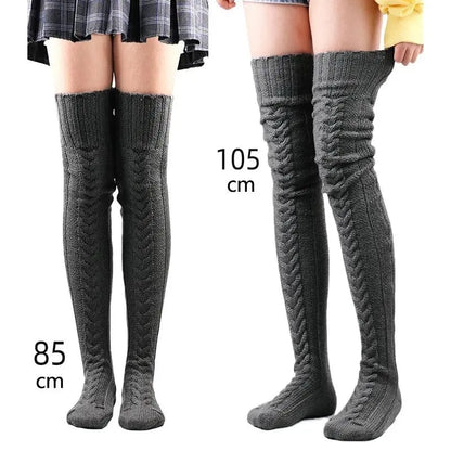 Cute Long Socks Lolita Leg Warmer Knitted Woollen Foot Warmer Stockings Autumn Winter Woman Knee-High Socks Leisure Loose Socks.