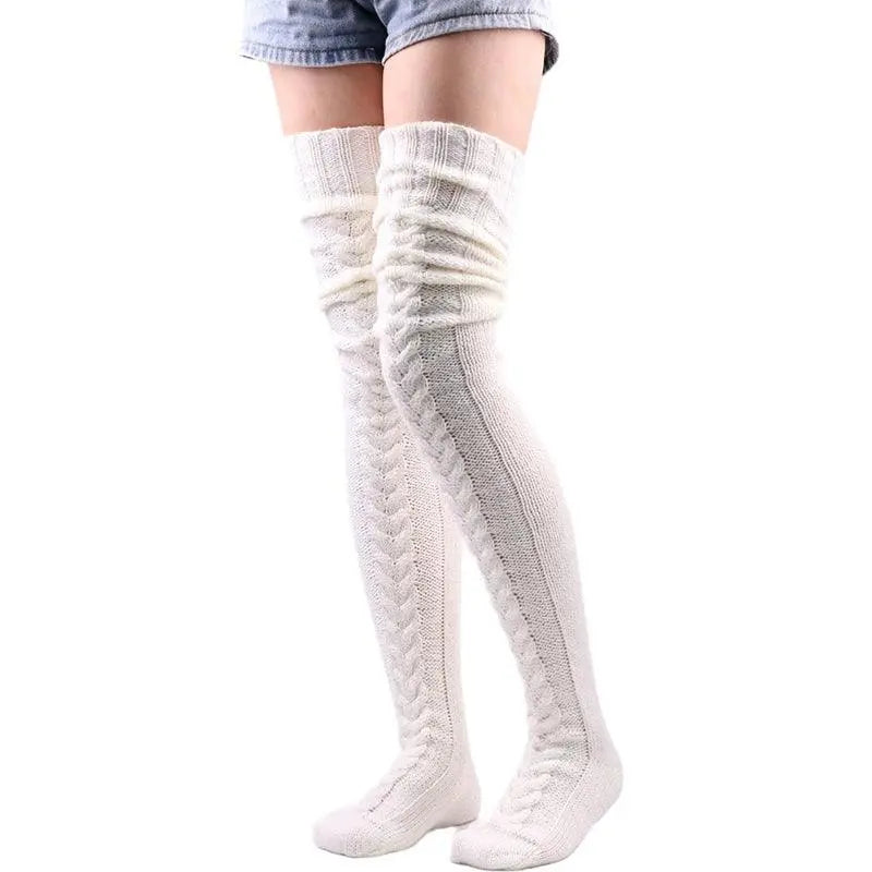 Cute Long Socks Lolita Leg Warmer Knitted Woollen Foot Warmer Stockings Autumn Winter Woman Knee-High Socks Leisure Loose Socks.
