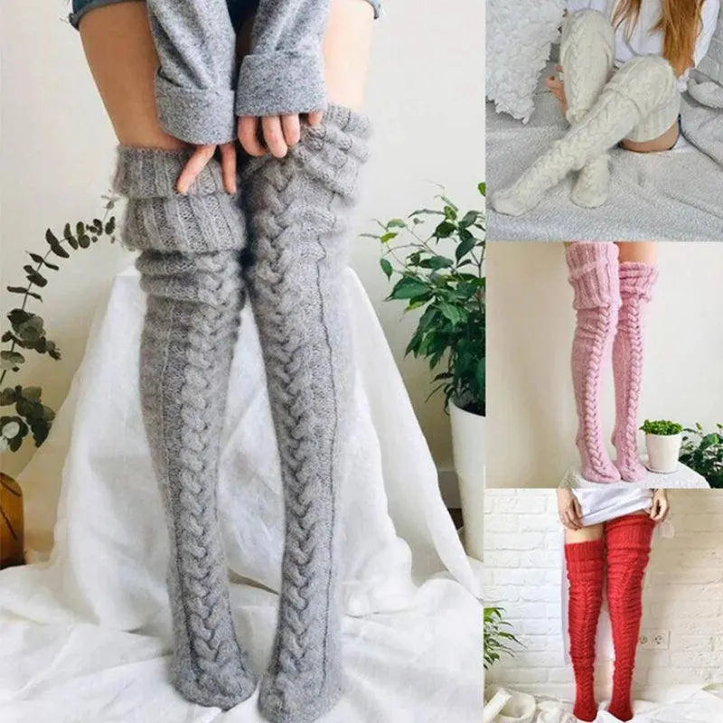 Cute Long Socks Lolita Leg Warmer Knitted Woollen Foot Warmer Stockings Autumn Winter Woman Knee-High Socks Leisure Loose Socks SS69