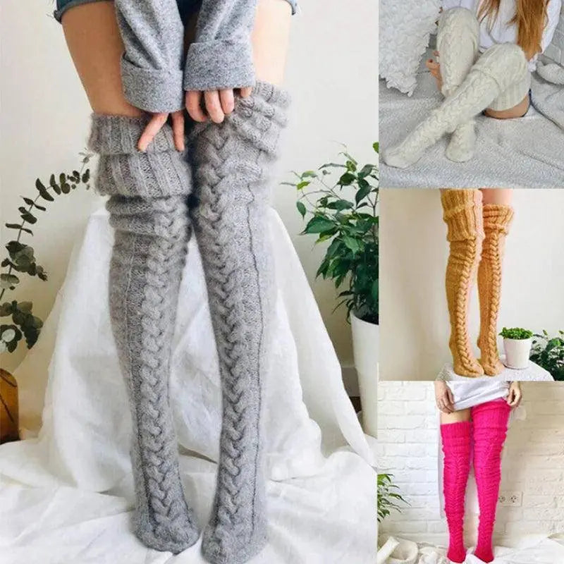 Cute Long Socks Lolita Leg Warmer Knitted Woollen Foot Warmer Stockings Autumn Winter Woman Knee-High Socks Leisure Loose Socks SS69