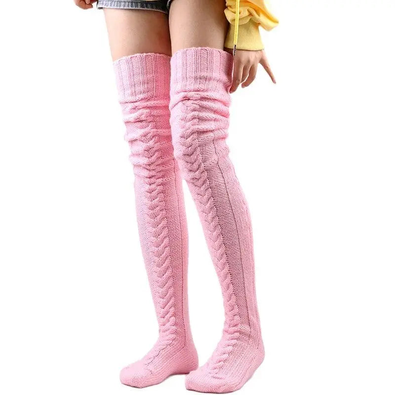 Cute Long Socks Lolita Leg Warmer Knitted Woollen Foot Warmer Stockings Autumn Winter Woman Knee-High Socks Leisure Loose Socks SS69