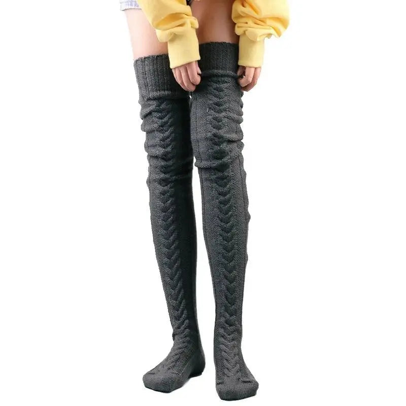 Cute Long Socks Lolita Leg Warmer Knitted Woollen Foot Warmer Stockings Autumn Winter Woman Knee-High Socks Leisure Loose Socks SS69