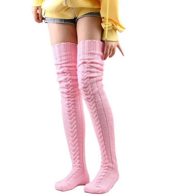 Cute Long Socks Lolita Leg Warmer Knitted Woollen Foot Warmer Stockings Autumn Winter Woman Knee-High Socks Leisure Loose Socks SS69 11.69 Pink / 85CM