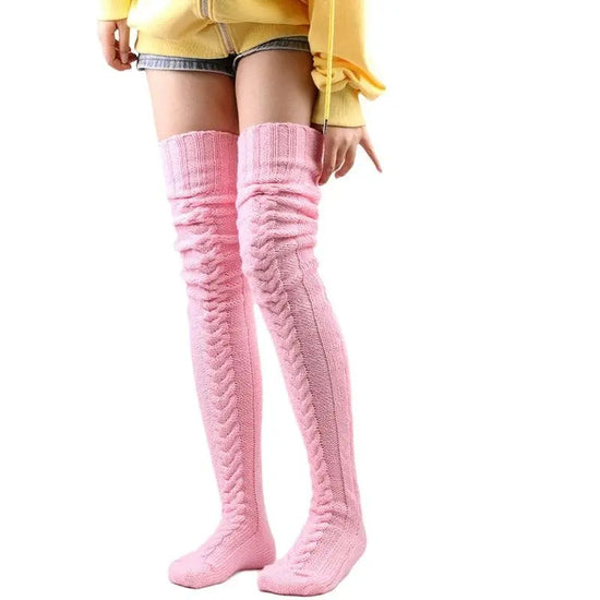 Cute Long Socks Lolita Leg Warmer Knitted Woollen Foot Warmer Stockings Autumn Winter Woman Knee-High Socks Leisure Loose Socks SS69 11.69 Pink / 85CM