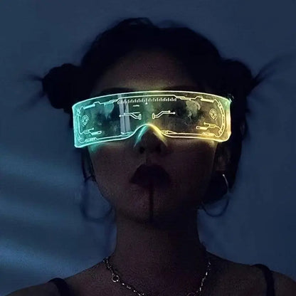 Cyberpunk LED Geometric Glasses with Button Battery Power, Sports Style Photochromatic Lens, Plastic Frame, Hiking Suitable, Fantasy Themed Holiday Decoration Eyewear with Battery Included - SS69