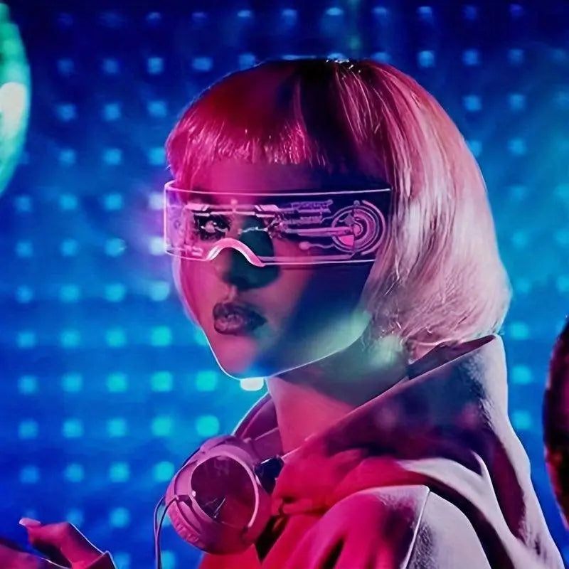 Cyberpunk LED Geometric Glasses with Button Battery Power, Sports Style Photochromatic Lens, Plastic Frame, Hiking Suitable, Fantasy Themed Holiday Decoration Eyewear with Battery Included - SS69