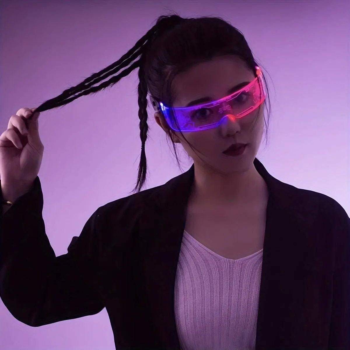 Cyberpunk LED Geometric Glasses with Button Battery Power, Sports Style Photochromatic Lens, Plastic Frame, Hiking Suitable, Fantasy Themed Holiday Decoration Eyewear with Battery Included - SS69