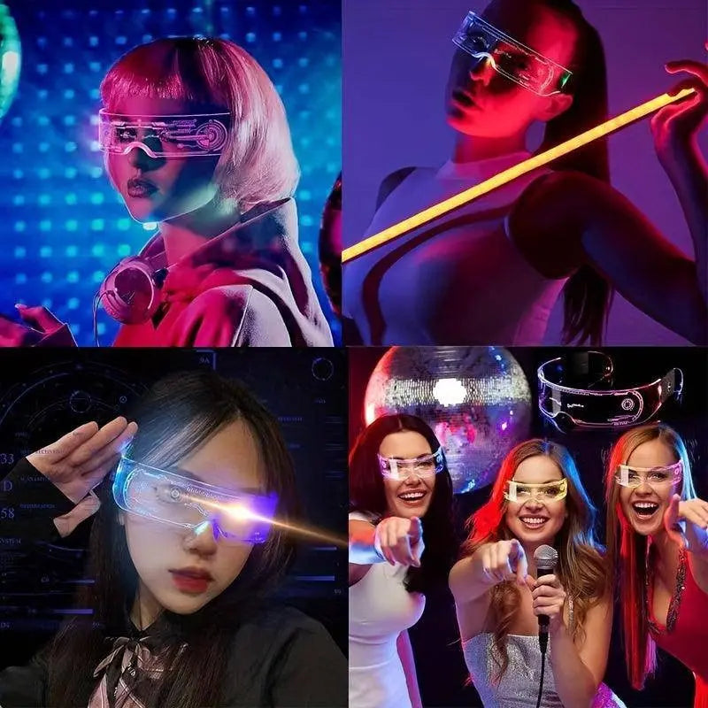 Cyberpunk LED Geometric Glasses with Button Battery Power, Sports Style Photochromatic Lens, Plastic Frame, Hiking Suitable, Fantasy Themed Holiday Decoration Eyewear with Battery Included - SS69