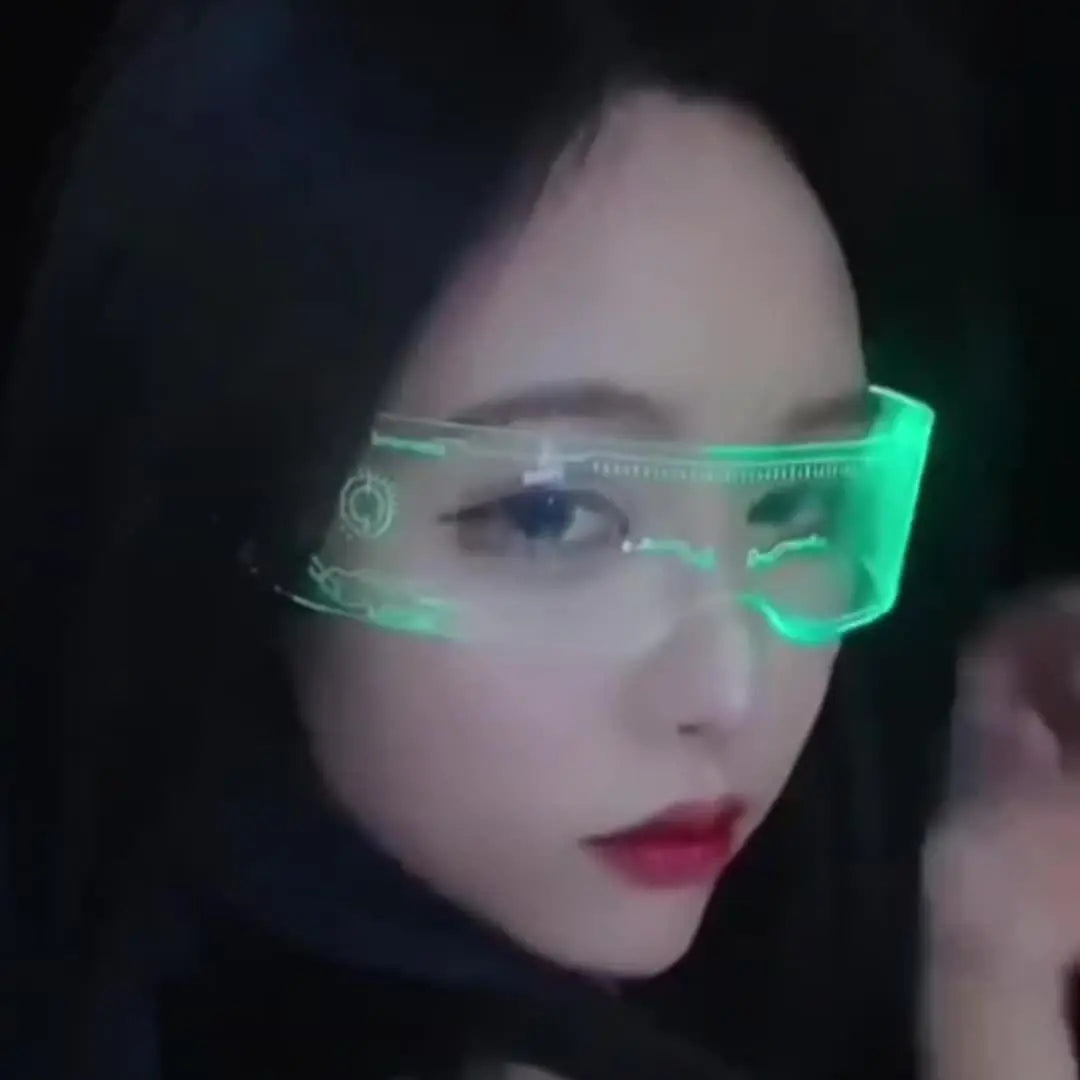 Cyberpunk LED Geometric Glasses with Button Battery Power, Sports Style Photochromatic Lens, Plastic Frame, Hiking Suitable, Fantasy Themed Holiday Decoration Eyewear with Battery Included - SS69