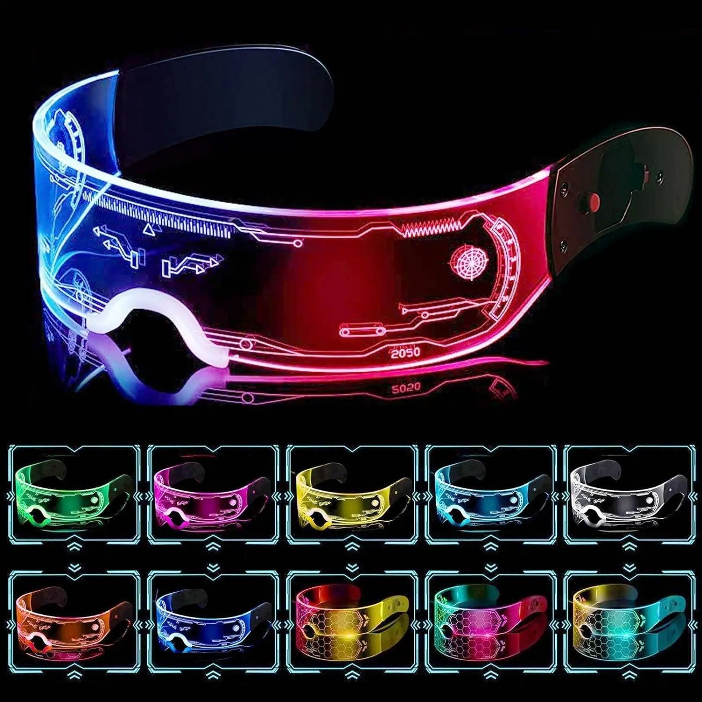 Cyberpunk LED Glasses Party Glow Visor LED Glasses - SS69