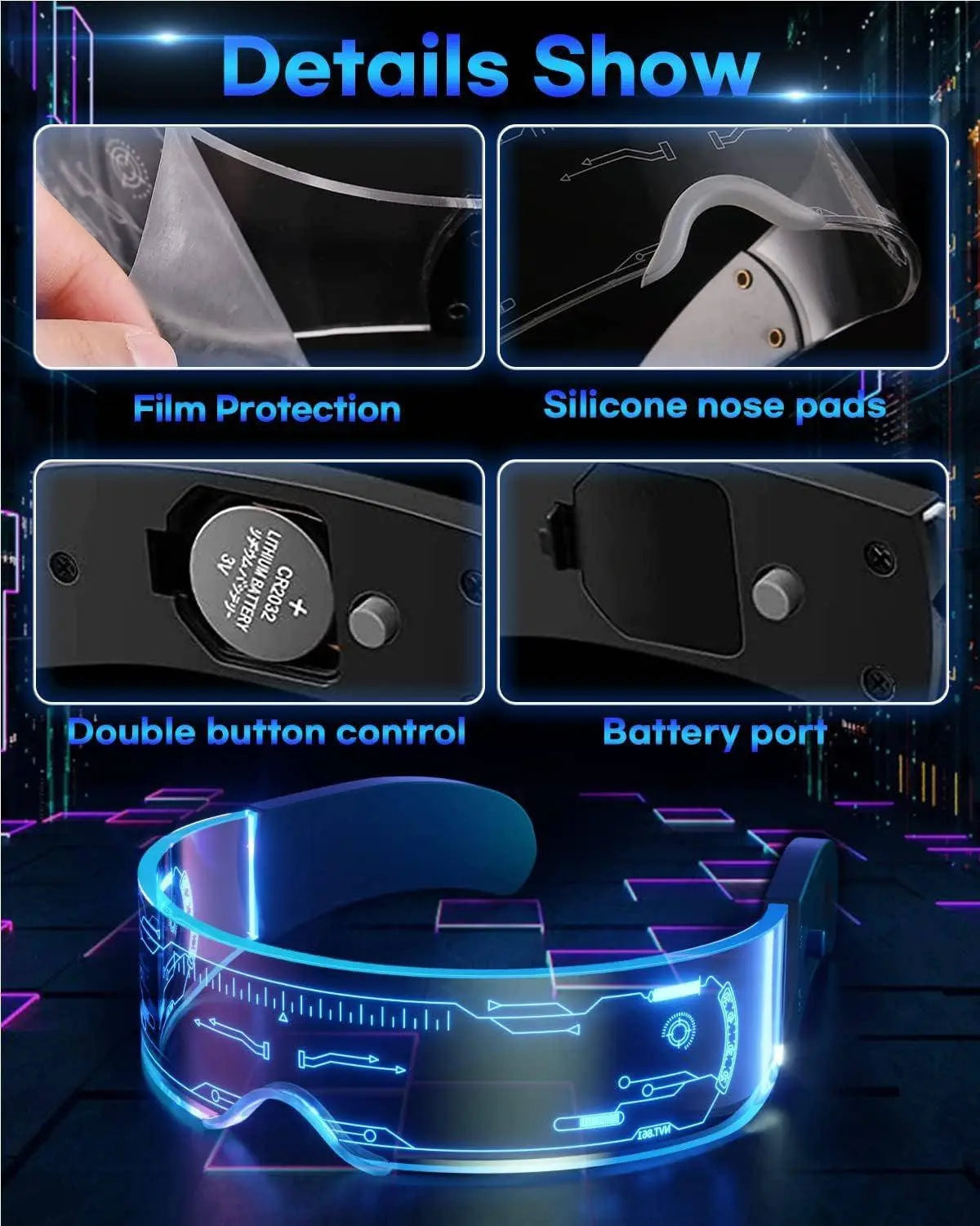 Cyberpunk LED Glasses Party Glow Visor LED Glasses - SS69