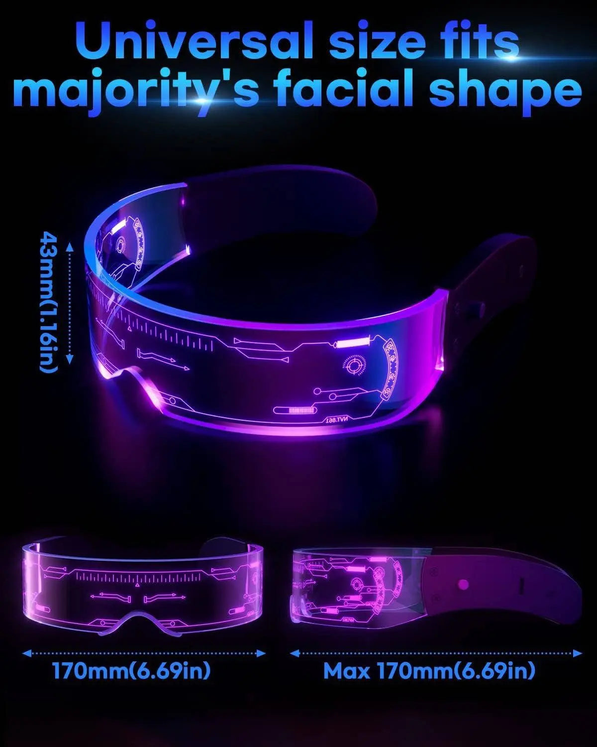 Cyberpunk LED Glasses Party Glow Visor LED Glasses - SS69