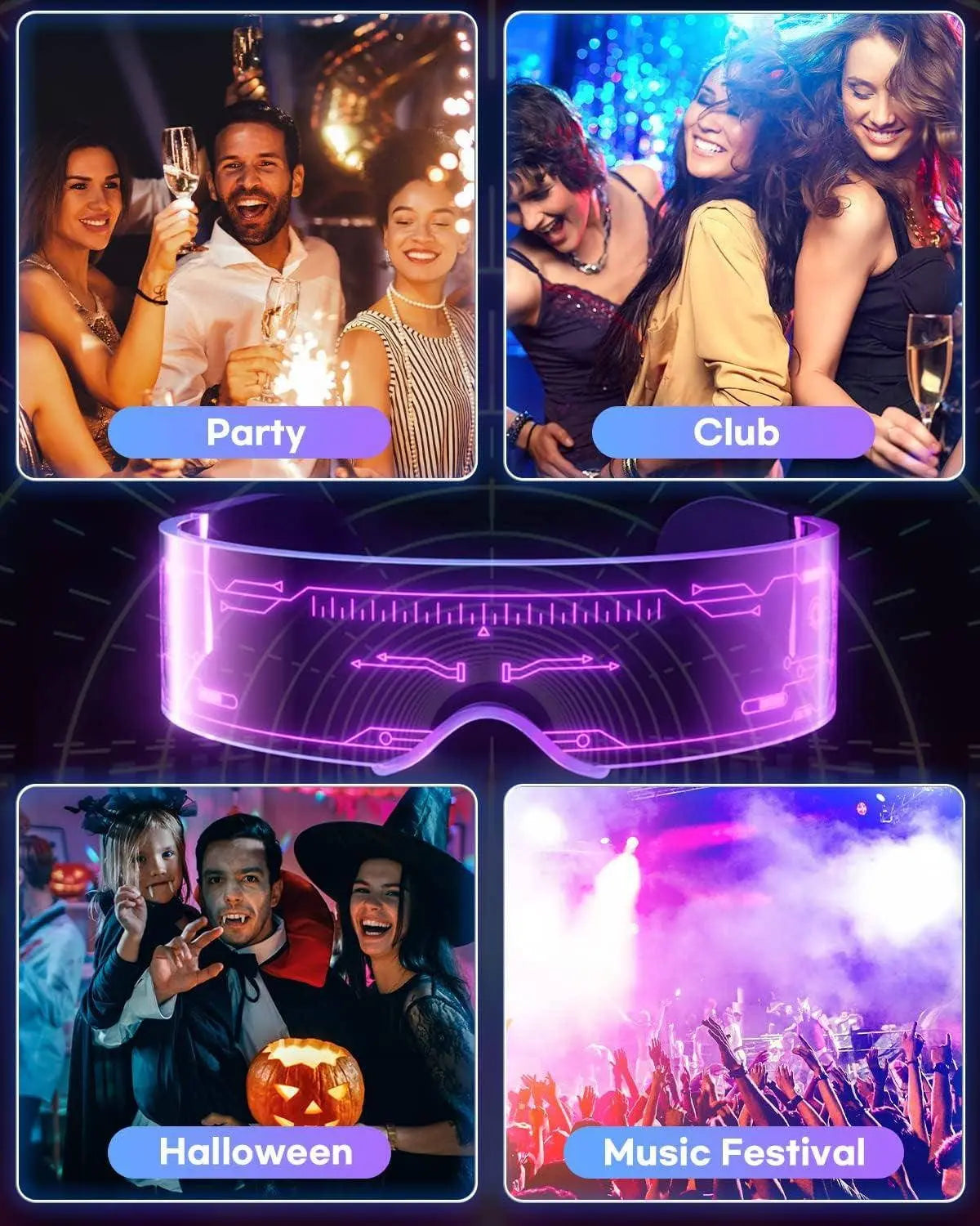 Cyberpunk LED Glasses Party Glow Visor LED Glasses - SS69
