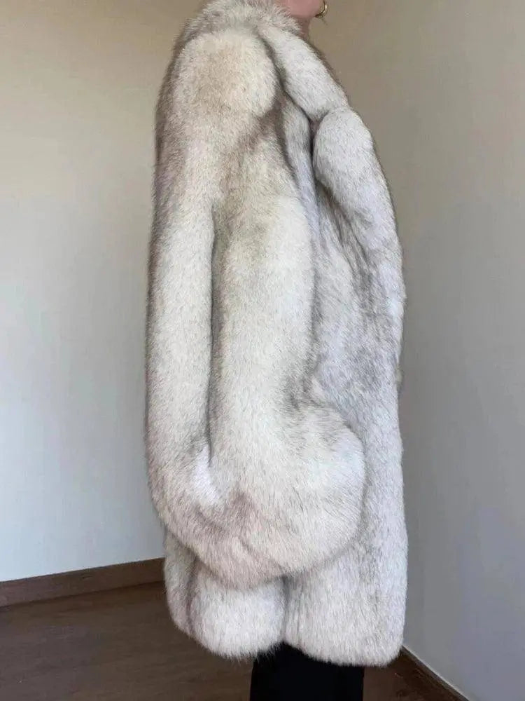 DEAT Fashion Women's Faux Fur Coat Lapel Loose Contrast Color Long Sleeve Pockets Thick Warm Jacket Winter 2025 New Tide 15C738 SS69