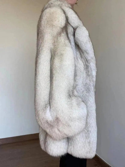 DEAT Fashion Women's Faux Fur Coat Lapel Loose Contrast Color Long Sleeve Pockets Thick Warm Jacket Winter 2025 New Tide 15C738 SS69