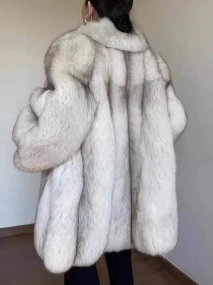 DEAT Fashion Women's Faux Fur Coat Lapel Loose Contrast Color Long Sleeve Pockets Thick Warm Jacket Winter 2025 New Tide 15C738 SS69