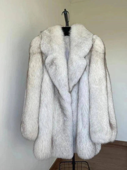 DEAT Fashion Women's Faux Fur Coat Lapel Loose Contrast Color Long Sleeve Pockets Thick Warm Jacket Winter 2025 New Tide 15C738 SS69