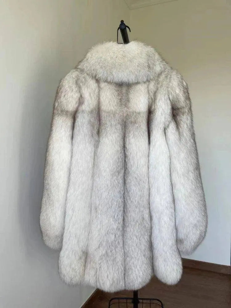 DEAT Fashion Women's Faux Fur Coat Lapel Loose Contrast Color Long Sleeve Pockets Thick Warm Jacket Winter 2025 New Tide 15C738 SS69