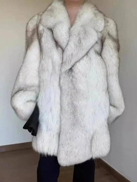 DEAT Fashion Women's Faux Fur Coat Lapel Loose Contrast Color Long Sleeve Pockets Thick Warm Jacket Winter 2025 New Tide 15C738 SS69