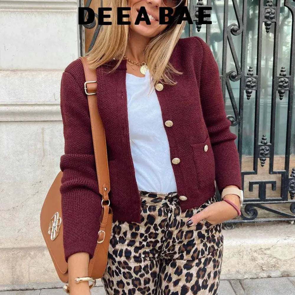 DEEABAE  High Quality Women's Winter Sweater  Button-decorated Pocket Knitwear Sweater Cardigan For Women Korean Popular Clothes SS69
