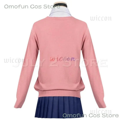 Dandadan Momo Ayase Cosplay Costume Wig Anime School JK Uniform Earrings Pink Sweater Skirt Halloween Party Women Roleplay Sets SS69