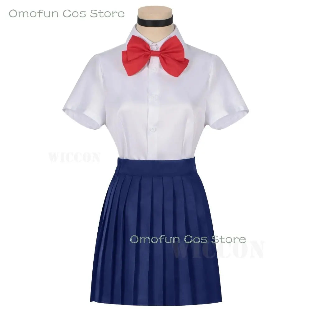 Dandadan Momo Ayase Cosplay Costume Wig Anime School JK Uniform Earrings Pink Sweater Skirt Halloween Party Women Roleplay Sets SS69