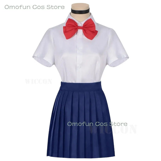 Dandadan Momo Ayase Cosplay Costume Wig Anime School JK Uniform Earrings Pink Sweater Skirt Halloween Party Women Roleplay Sets SS69