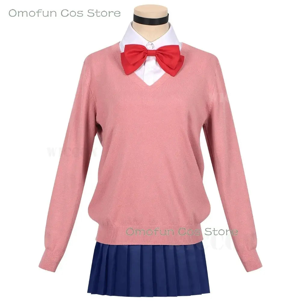 Dandadan Momo Ayase Cosplay Costume Wig Anime School JK Uniform Earrings Pink Sweater Skirt Halloween Party Women Roleplay Sets SS69
