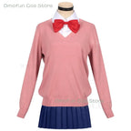 Dandadan Momo Ayase Cosplay Costume Wig Anime School JK Uniform Earrings Pink Sweater Skirt Halloween Party Women Roleplay Sets SS69