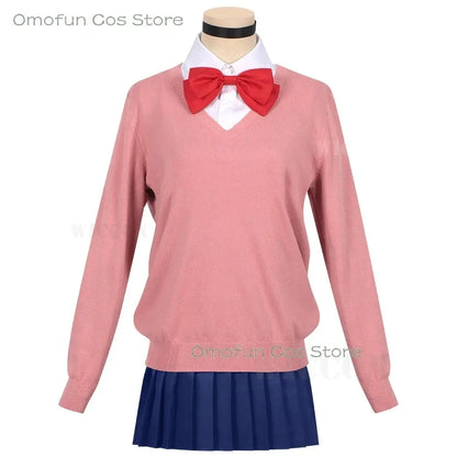 Dandadan Momo Ayase Cosplay Costume Wig Anime School JK Uniform Earrings Pink Sweater Skirt Halloween Party Women Roleplay Sets SS69