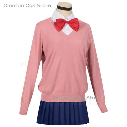 Dandadan Momo Ayase Cosplay Costume Wig Anime School JK Uniform Earrings Pink Sweater Skirt Halloween Party Women Roleplay Sets SS69