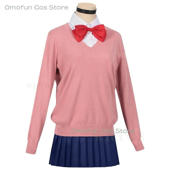 Dandadan Momo Ayase Cosplay Costume Wig Anime School JK Uniform Earrings Pink Sweater Skirt Halloween Party Women Roleplay Sets SS69