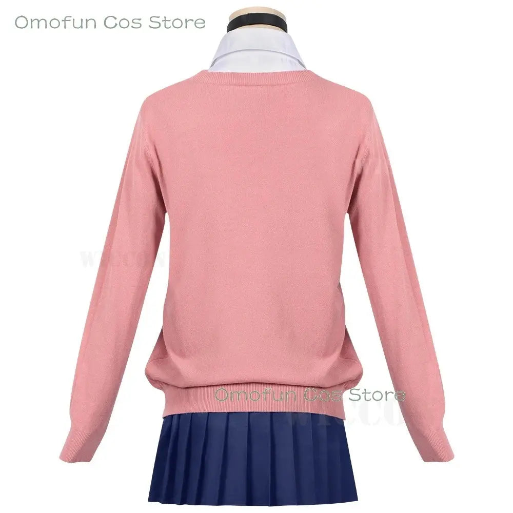 Dandadan Momo Ayase Cosplay Costume Wig Anime School JK Uniform Earrings Pink Sweater Skirt Halloween Party Women Roleplay Sets SS69