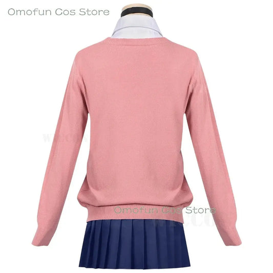 Dandadan Momo Ayase Cosplay Costume Wig Anime School JK Uniform Earrings Pink Sweater Skirt Halloween Party Women Roleplay Sets SS69