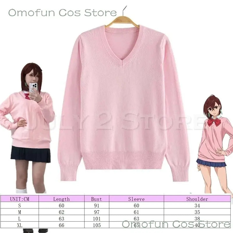 Dandadan Momo Ayase Cosplay Costume Wig Anime School JK Uniform Earrings Pink Sweater Skirt Halloween Party Women Roleplay Sets SS69 20.69 Pink Sweater / XL