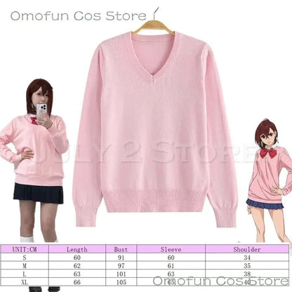 Dandadan Momo Ayase Cosplay Costume Wig Anime School JK Uniform Earrings Pink Sweater Skirt Halloween Party Women Roleplay Sets SS69 20.69 Pink Sweater / XL